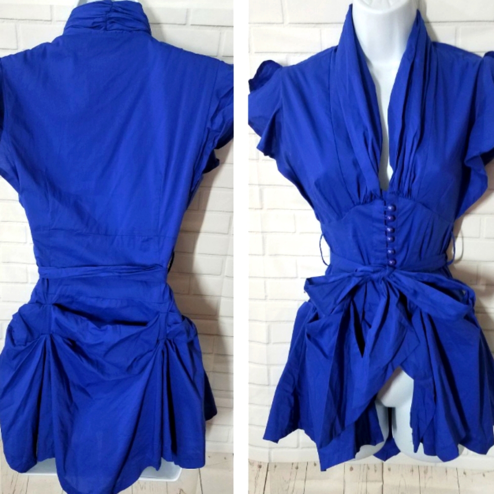 Royal Blue Unique Button Down Blouse - image 1